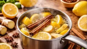 Calentar canela con cáscara de limón y jengibre